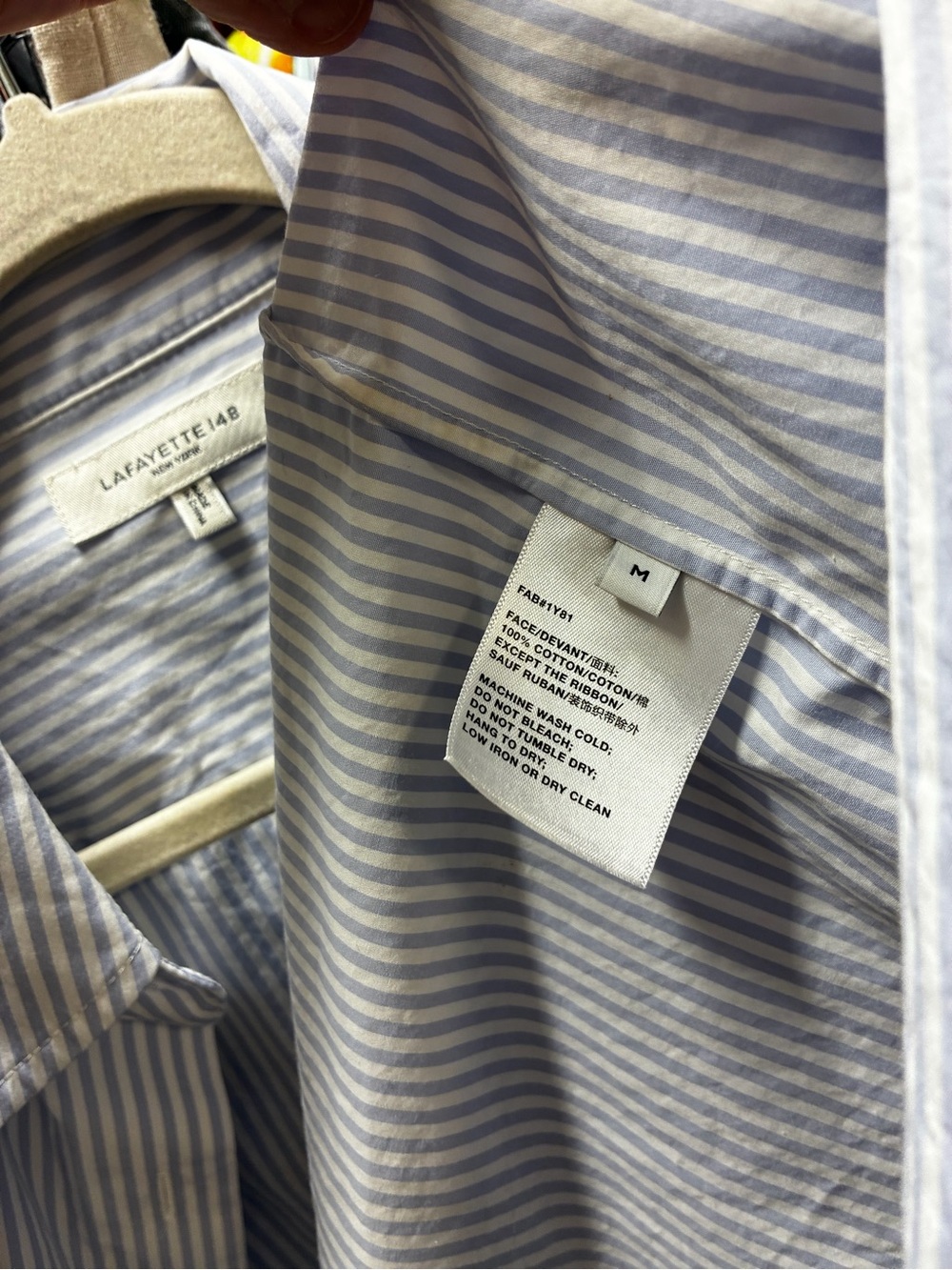 Lafayette 148 New York Light Blue and White Striped Button-Down